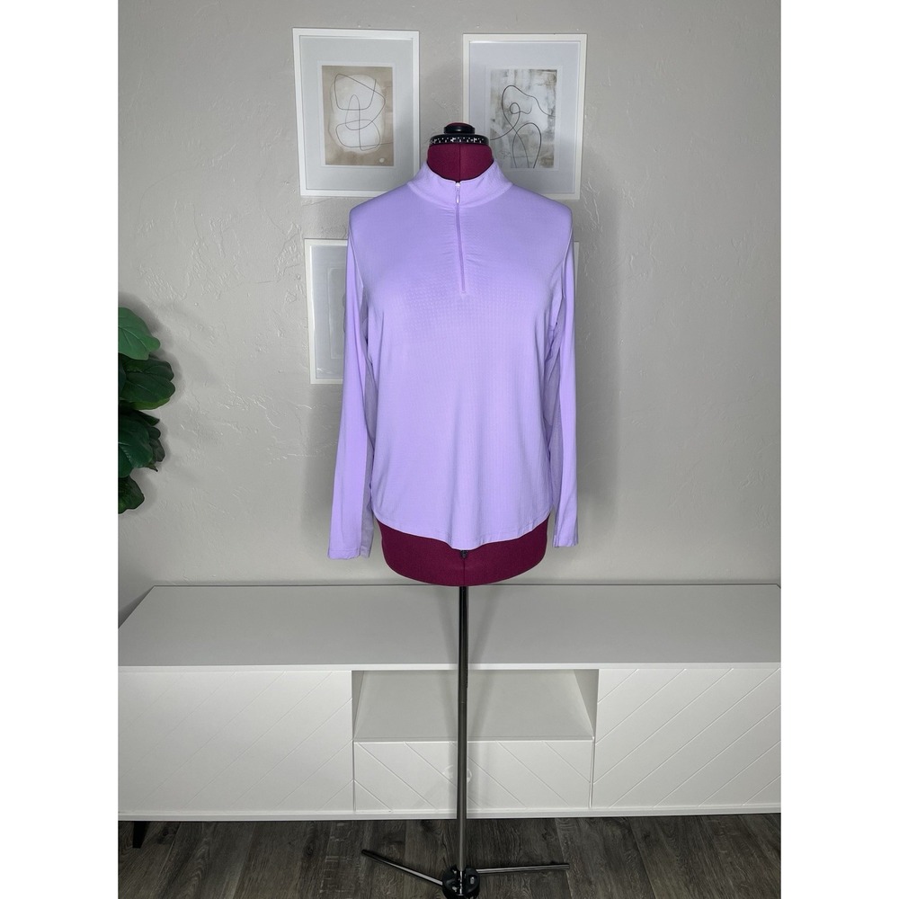 Ibkul Pullover Women's L Purple Check Stretch Golf 1/4 Zip Lightweight